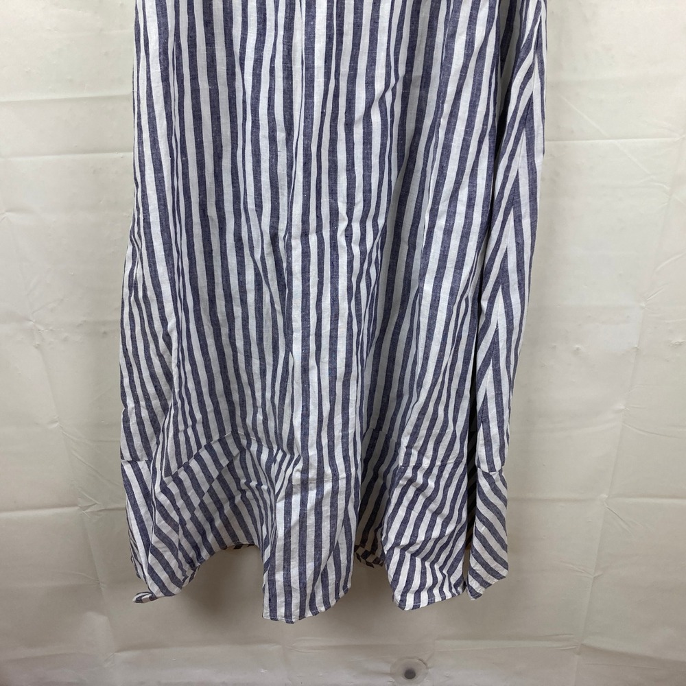 Antibes Blanc Linen Maxi Dress Sz 4 Blue White Striped Boho Coastal Nautical - Picture 4 of 7